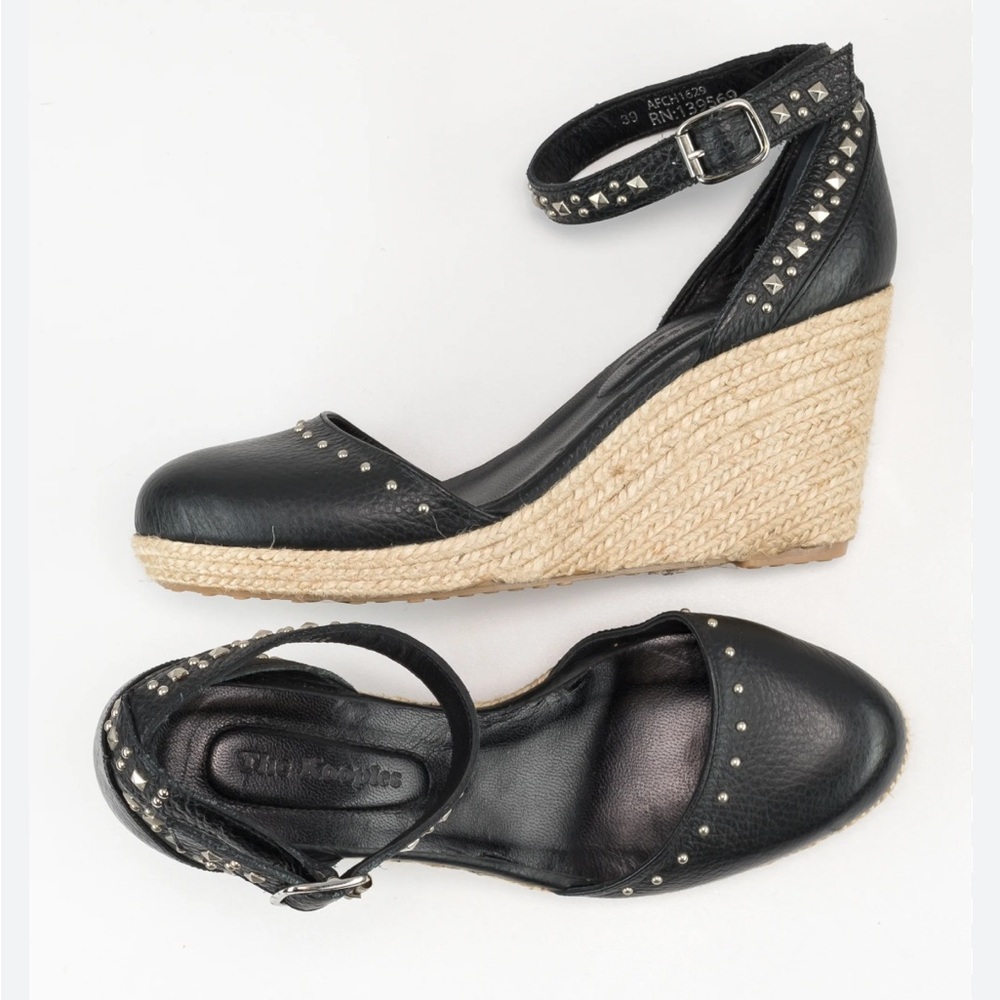 The Kooples Studded Leather Espadrille Wedge-Heel Sandals Size EU 39/8 US NEW